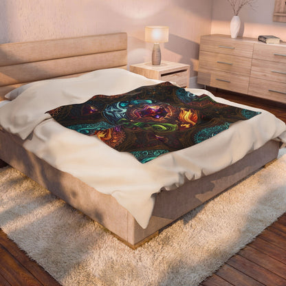 Mystic Elements Velveteen Plush Blanket — Boho Chakra Compass Design