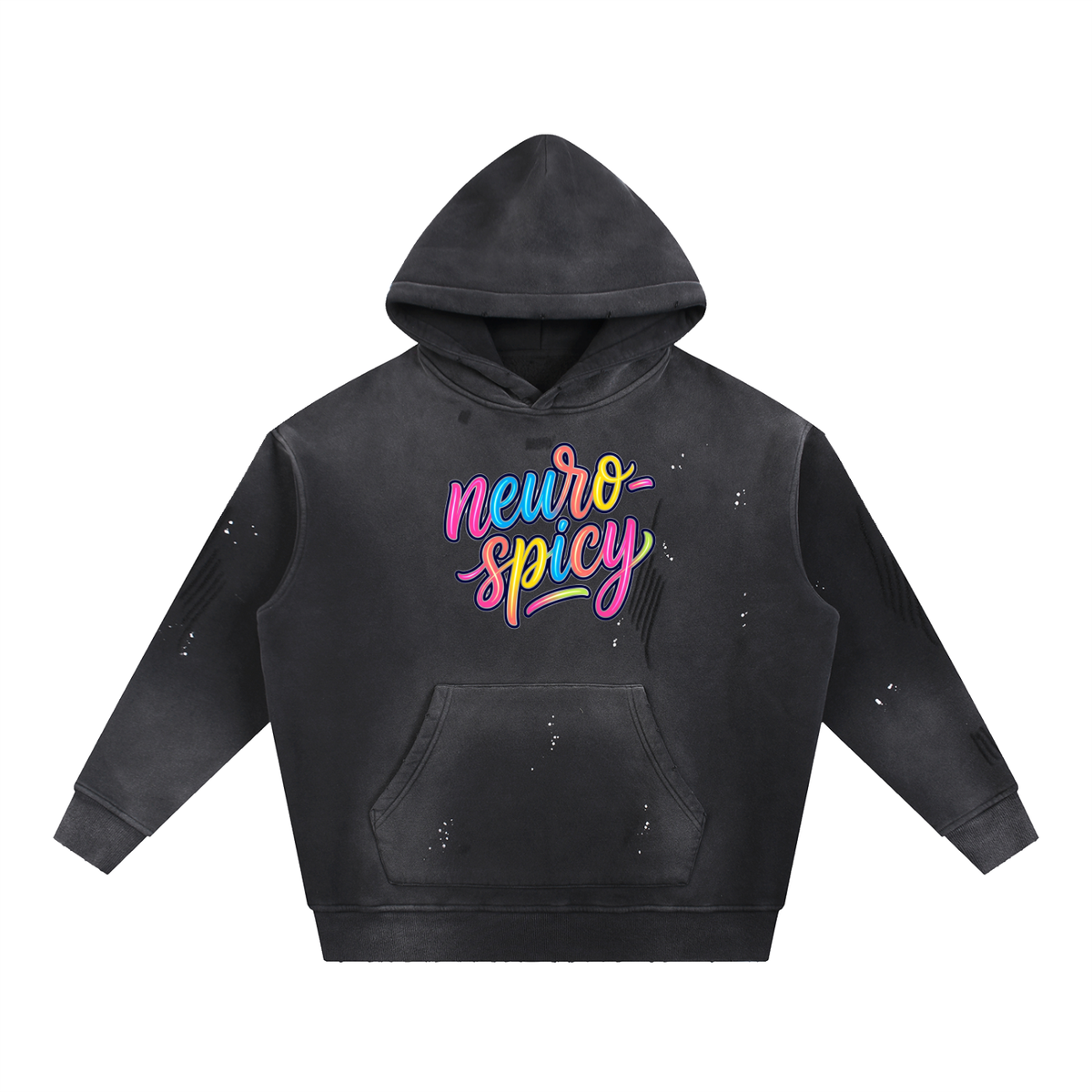 Neuro-Spicy Colorful Script Vintage Washed Frayed Fleece Hoodie