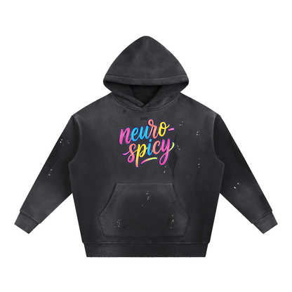 Neuro-Spicy Colorful Script Vintage Washed Frayed Fleece Hoodie