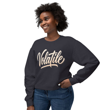 Volatile Script Crewneck Sweatshirt — Peach Casual Graphic Sweater