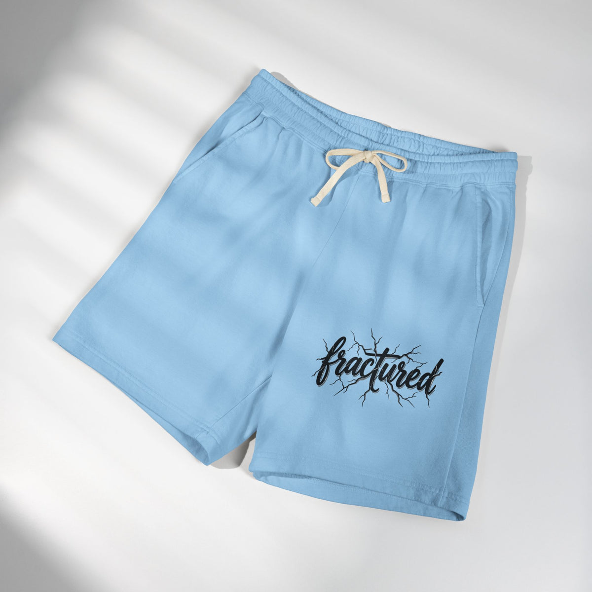 Fractured Logo Sweat Shorts — Lightweight Garment-Dyed Fleece