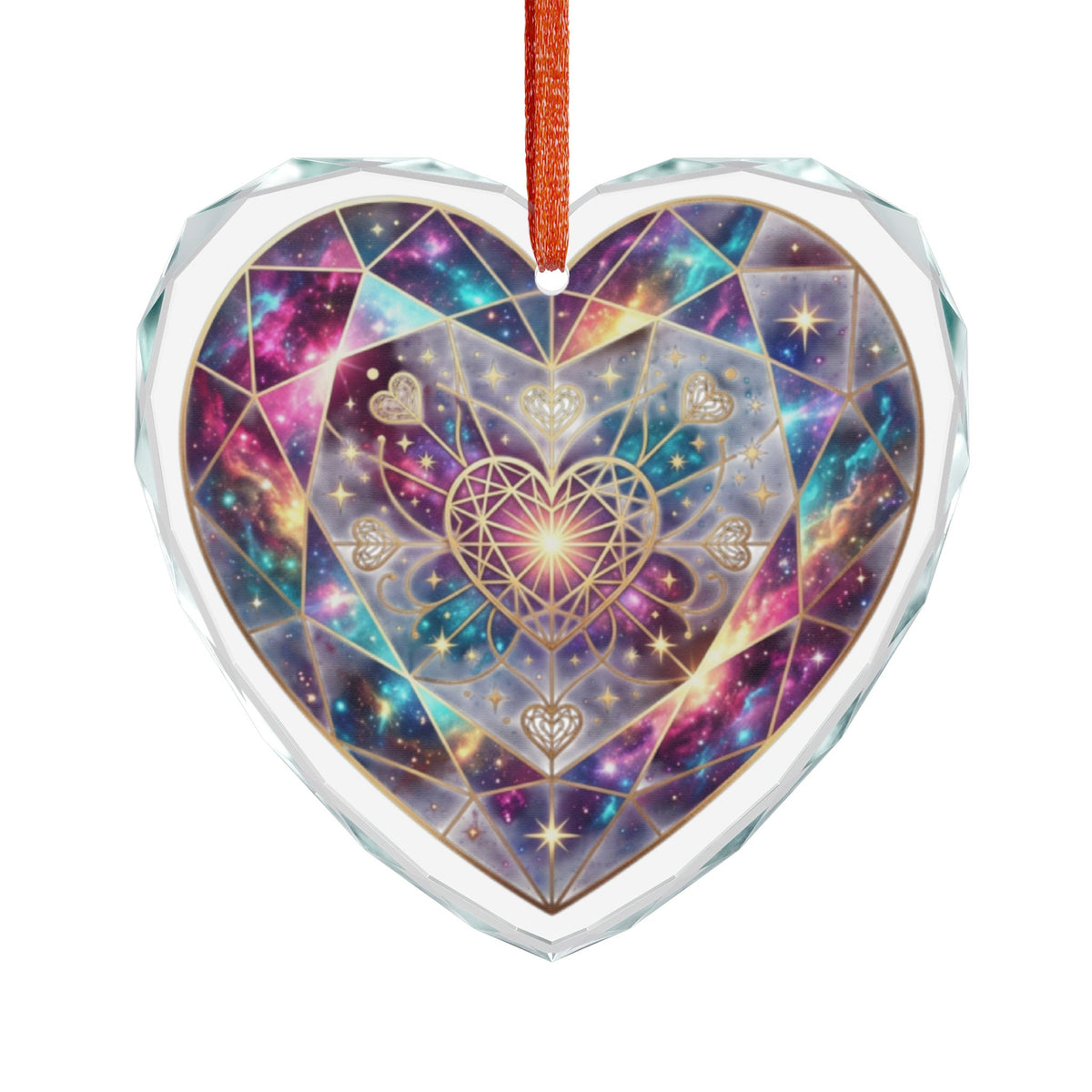 Cosmic Mandala Crystal Heart Ornament – Spiritual Recovery Keepsake