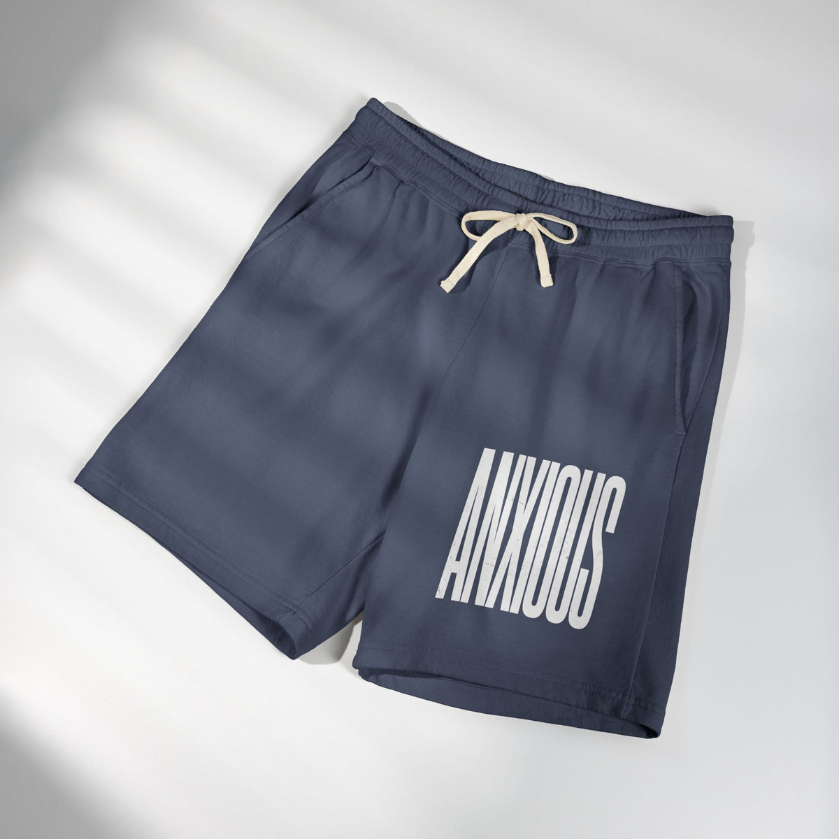 Anxious Graphic Sweat Shorts — Lightweight Garment-Dyed Fleece