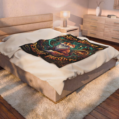 Velveteen Plush Blanket — "Sober, Patient & Peacefully Present" Fox Art Throw
