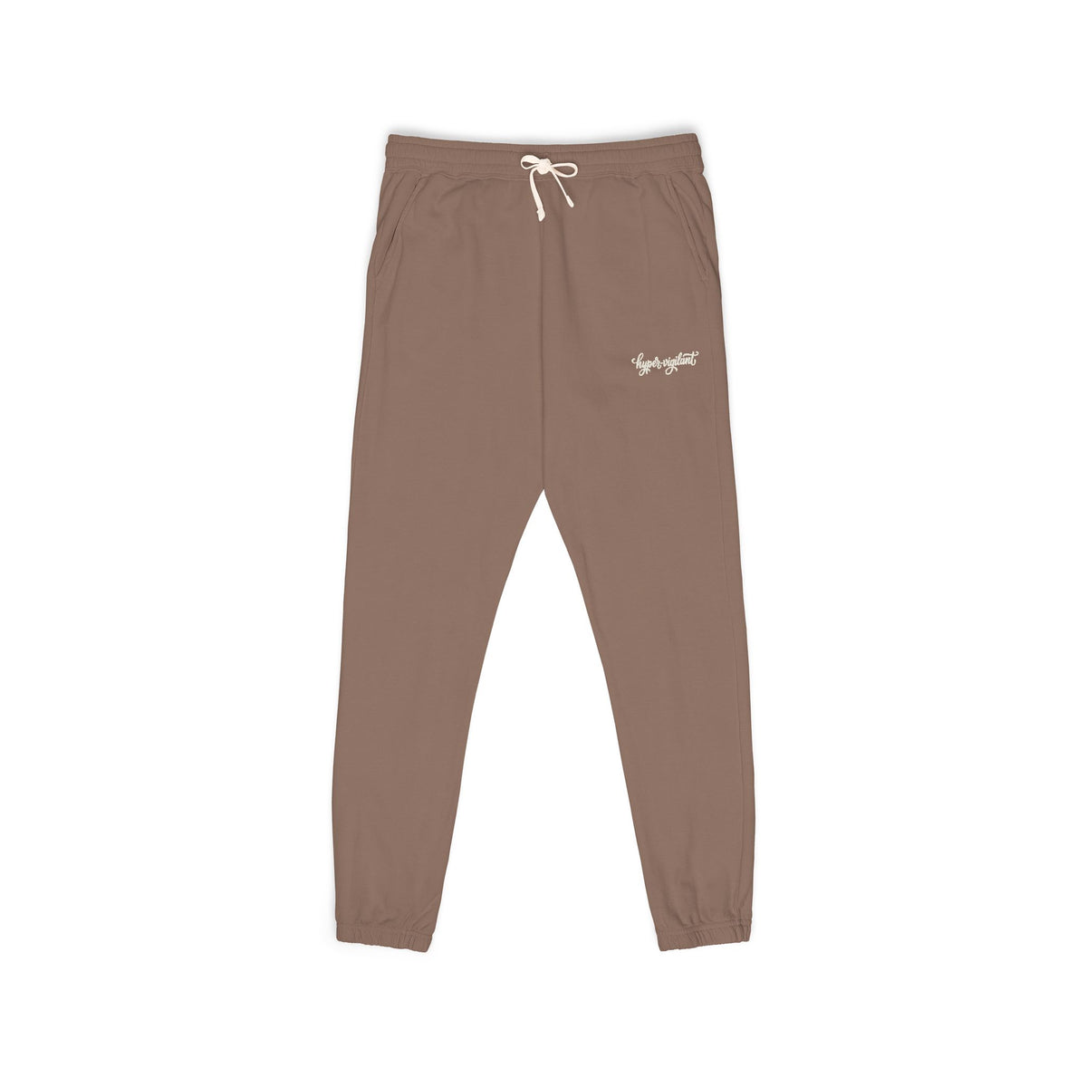 Garment-Dyed Fleece Sweatpants — Relaxed Joggers with 'hyper-vigilant' Script