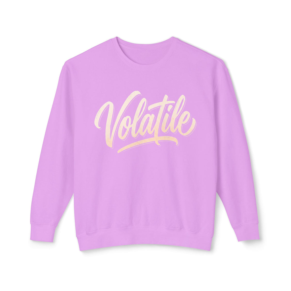 Volatile Script Crewneck Sweatshirt — Peach Casual Graphic Sweater