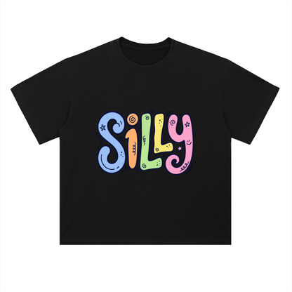 Silly Colorful Lettering Heavyweight Drop-Shoulder Cotton T-Shirt