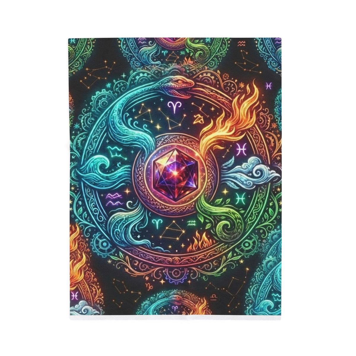 Mystic Elements Velveteen Plush Blanket — Zodiac Fire, Water, Air & Earth Design