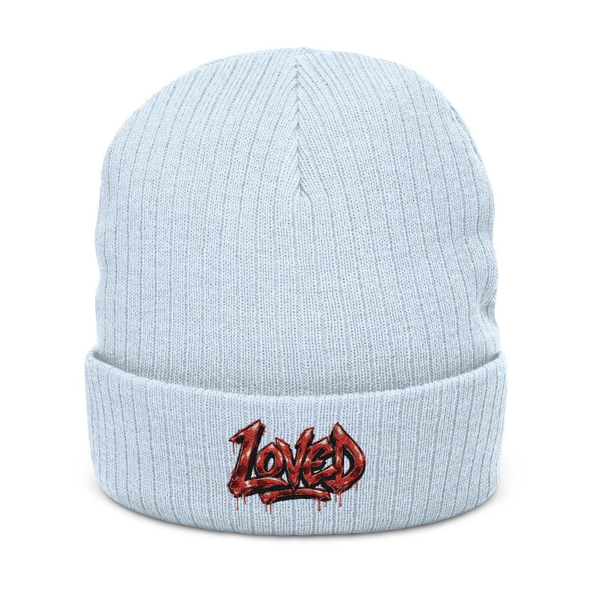 Love Embroidered Ribbed Knit Beanie