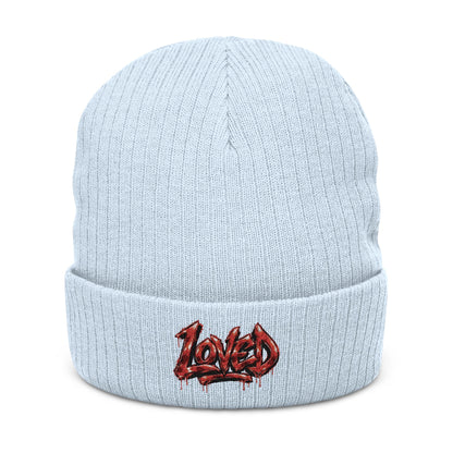 Love Embroidered Ribbed Knit Beanie