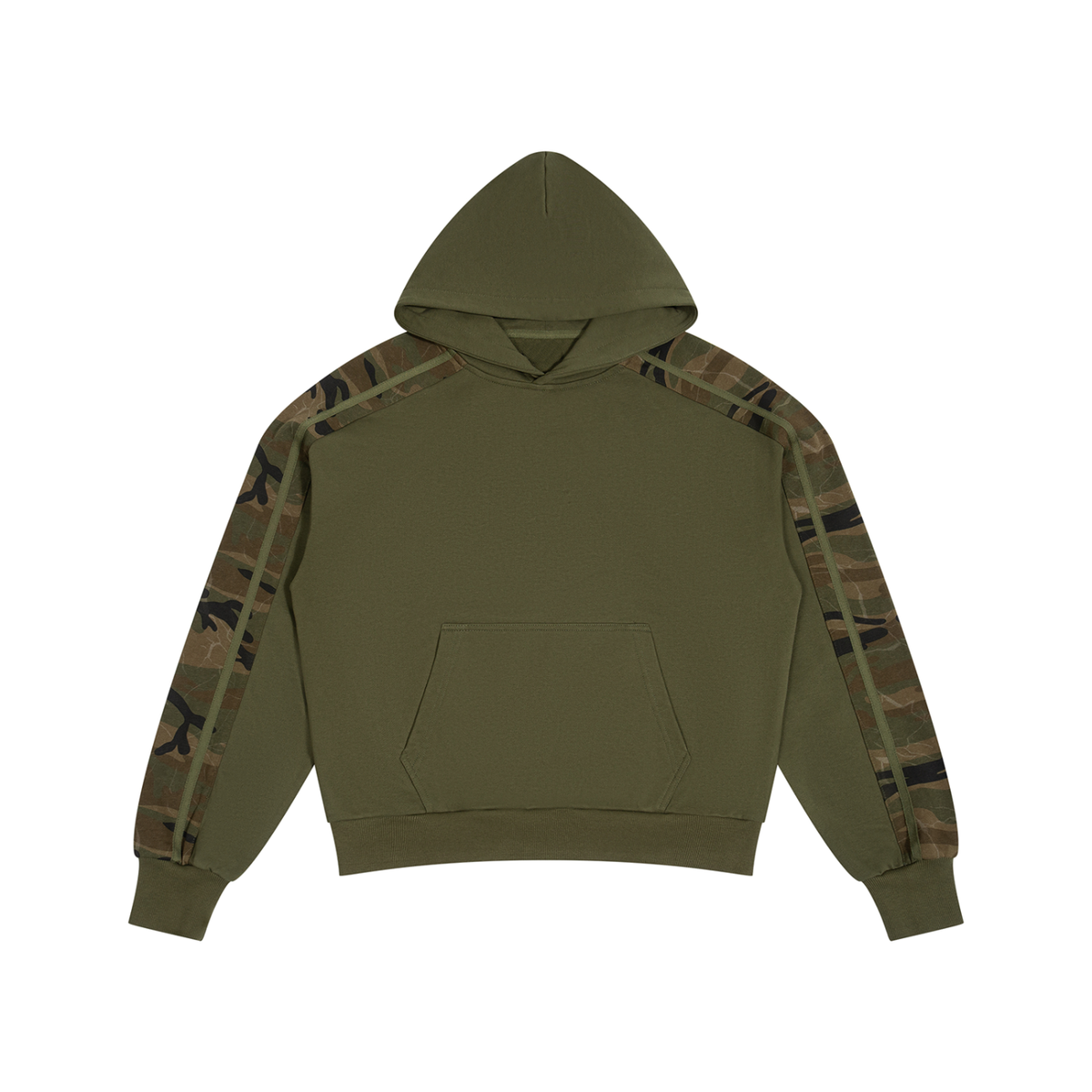 Unisex Boxy Camo Panel Pullover Hoodie