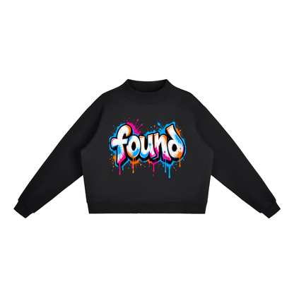Found Colorful Graffiti Fleece Mock-Neck Crew Sweatshirt