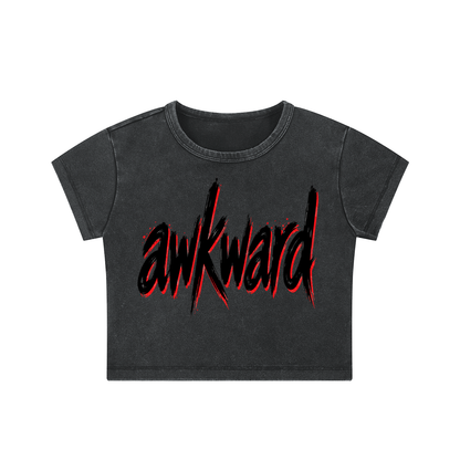 Awkward Red-and-Black Lettering Snow-Washed Crop Top