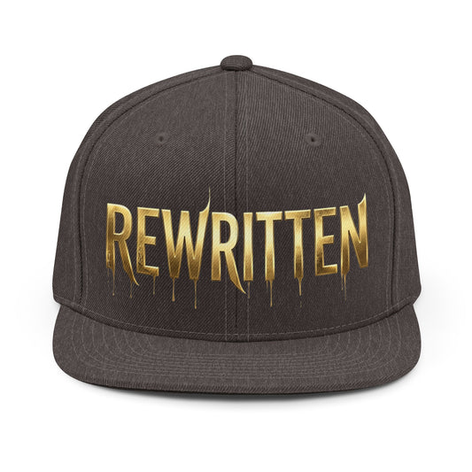 Rewritten Snapback Hat — Gold Drip Embroidered Flat-Brim Cap