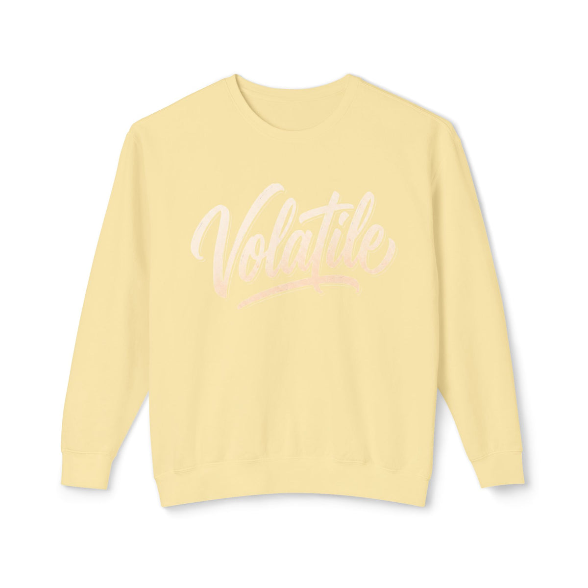 Volatile Script Crewneck Sweatshirt — Peach Casual Graphic Sweater