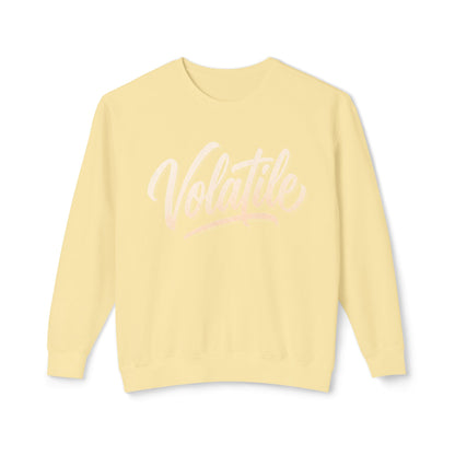 Volatile Script Crewneck Sweatshirt — Peach Casual Graphic Sweater