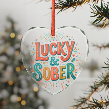 Lucky & Sober Crystal Glass Ornament – Recovery Celebration Keepsake