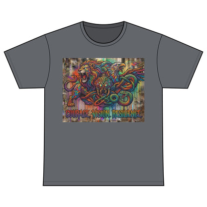 Recovery Warriors T-Shirt — Courage, Vision, Resilience Lion Design