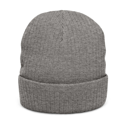 Black Ribbed Knit Beanie with Blue “Spoiled” Embroidery