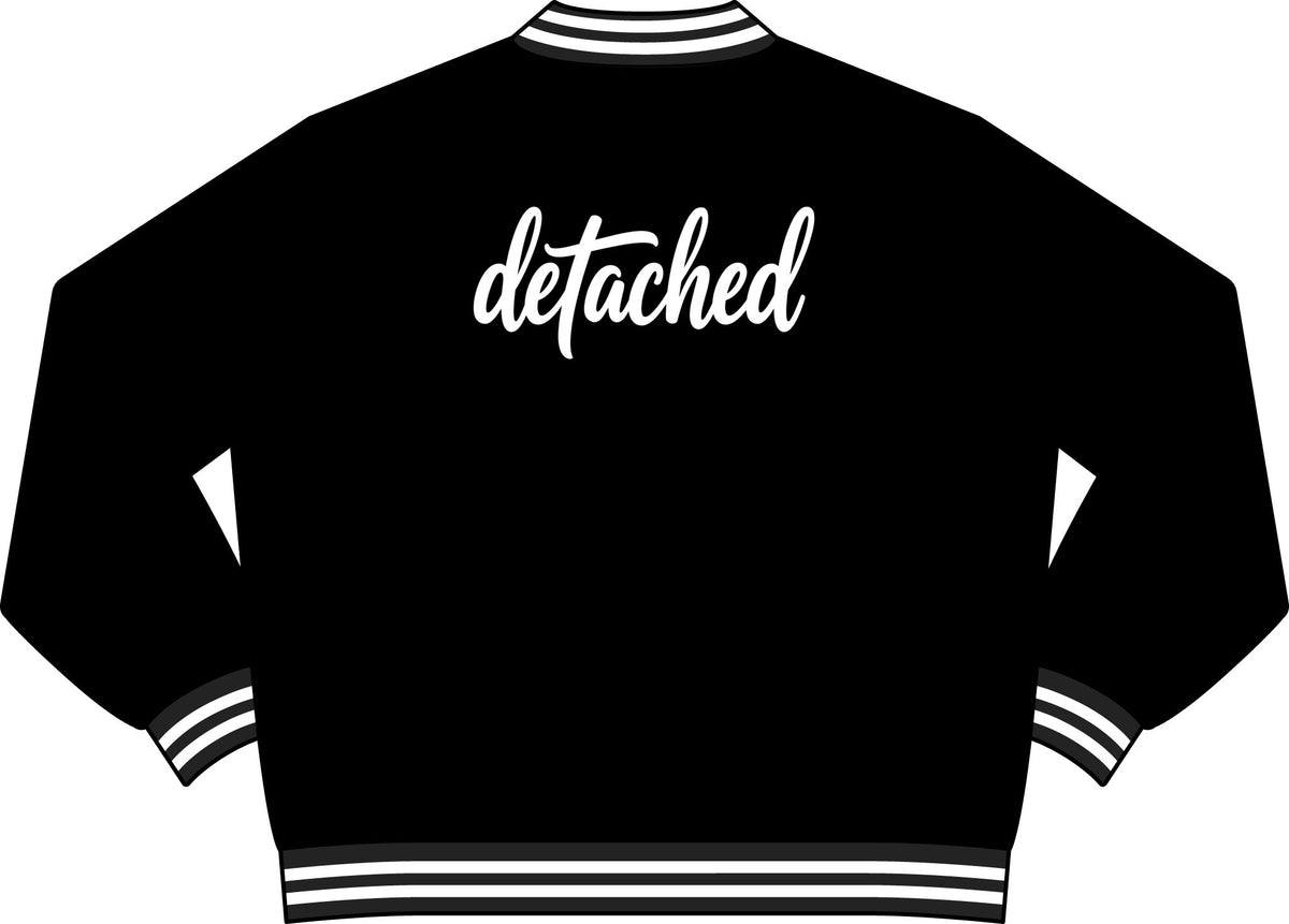Detached Varsity Bomber Jacket — Black Script Retro Letterman Jacket
