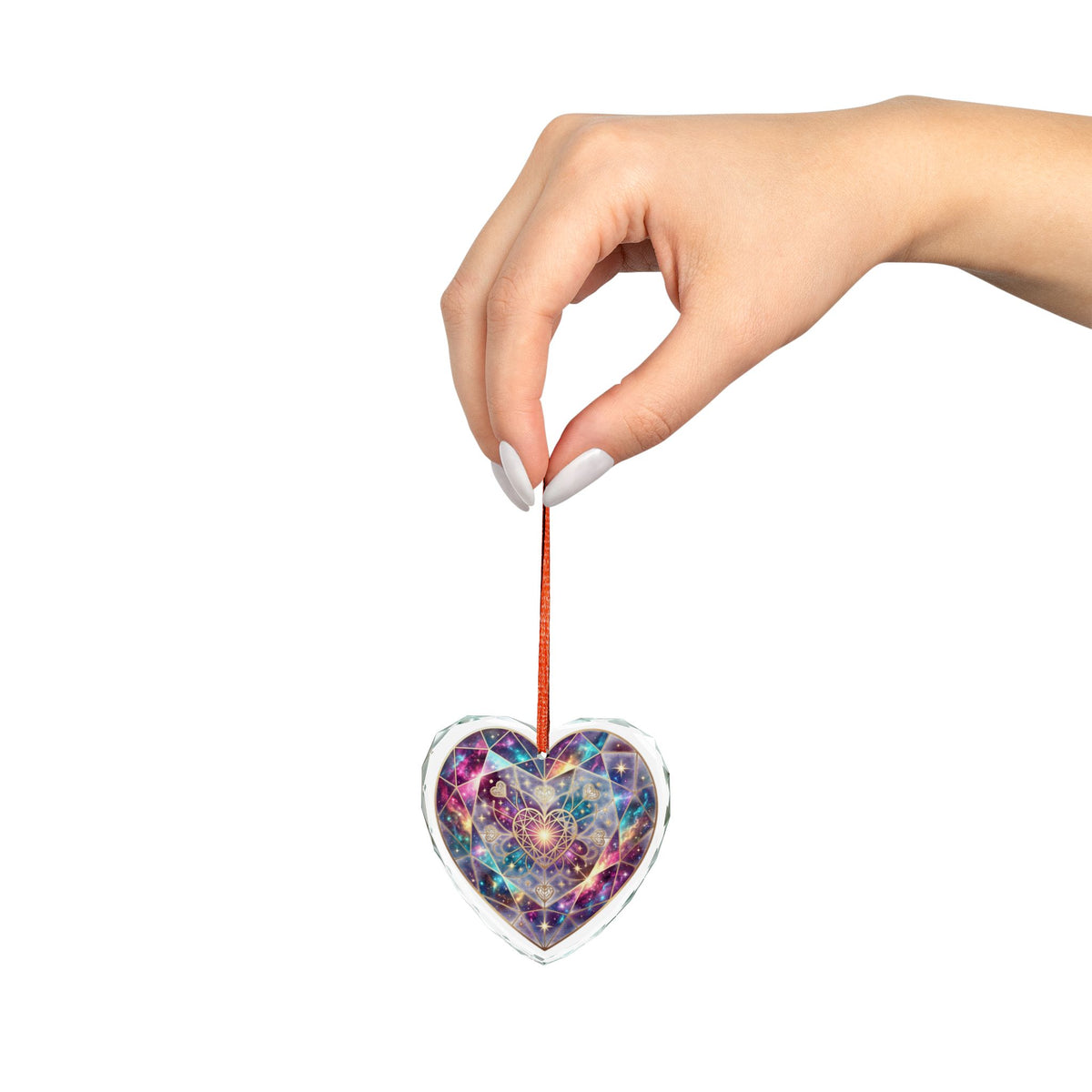 Cosmic Mandala Crystal Heart Ornament – Spiritual Recovery Keepsake