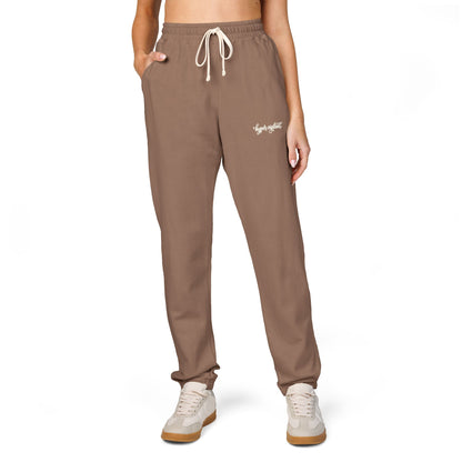 Garment-Dyed Fleece Sweatpants — Relaxed Joggers with 'hyper-vigilant' Script