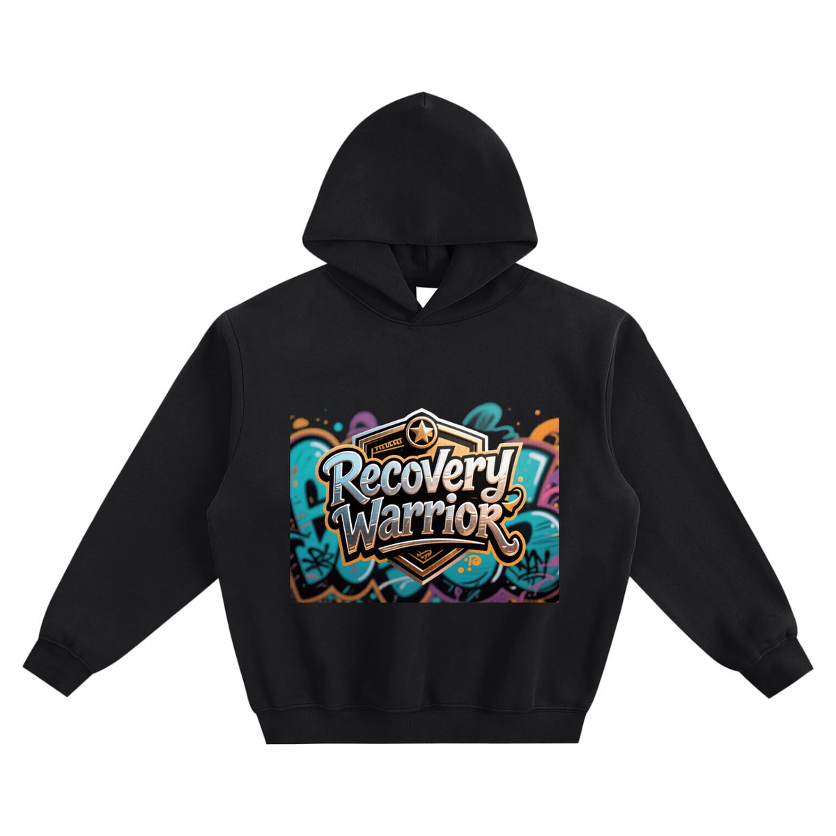 Recovery Warrior Graffiti Badge Unisex Boxy Fleece Hoodie