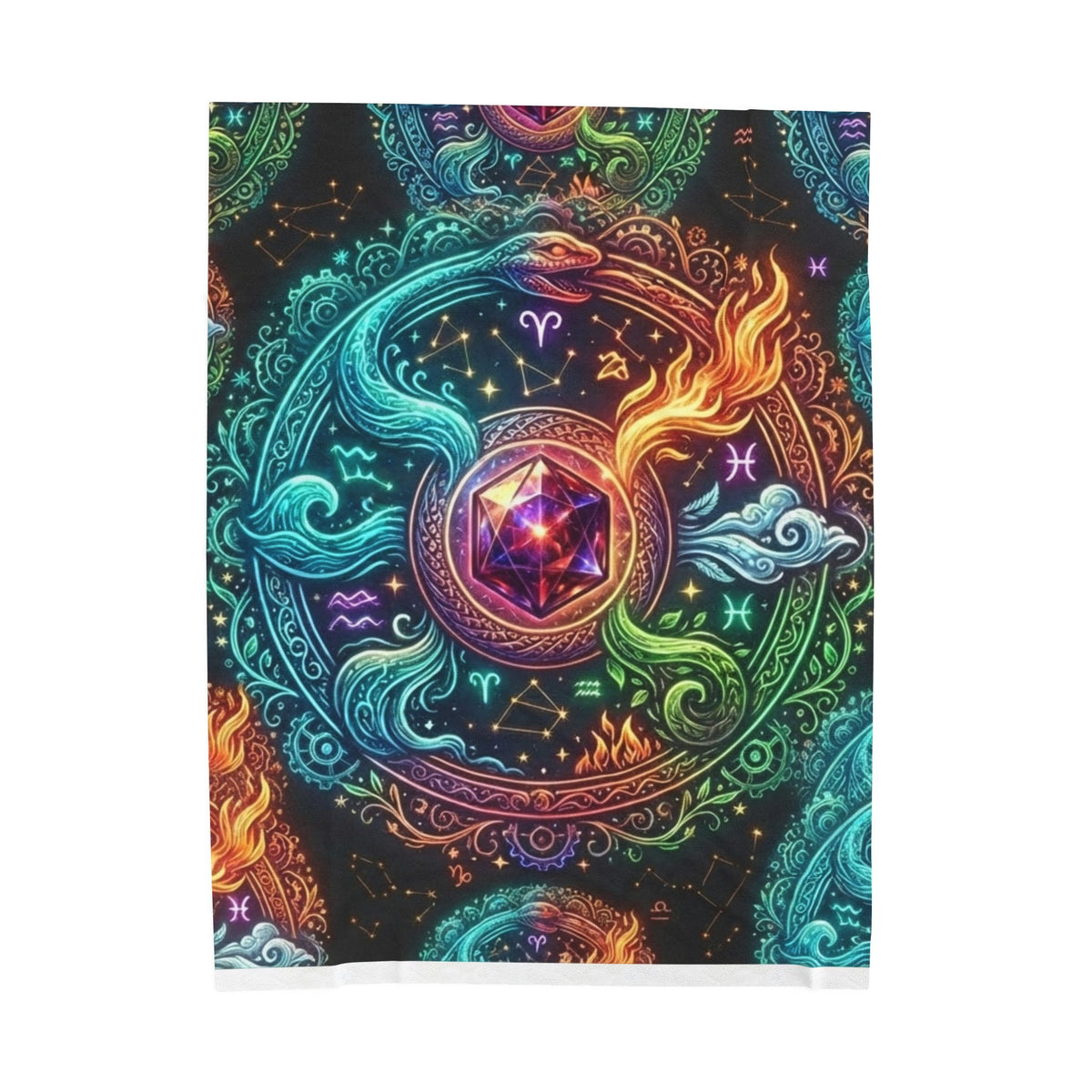 Mystic Elements Velveteen Plush Blanket — Zodiac Fire, Water, Air & Earth Design