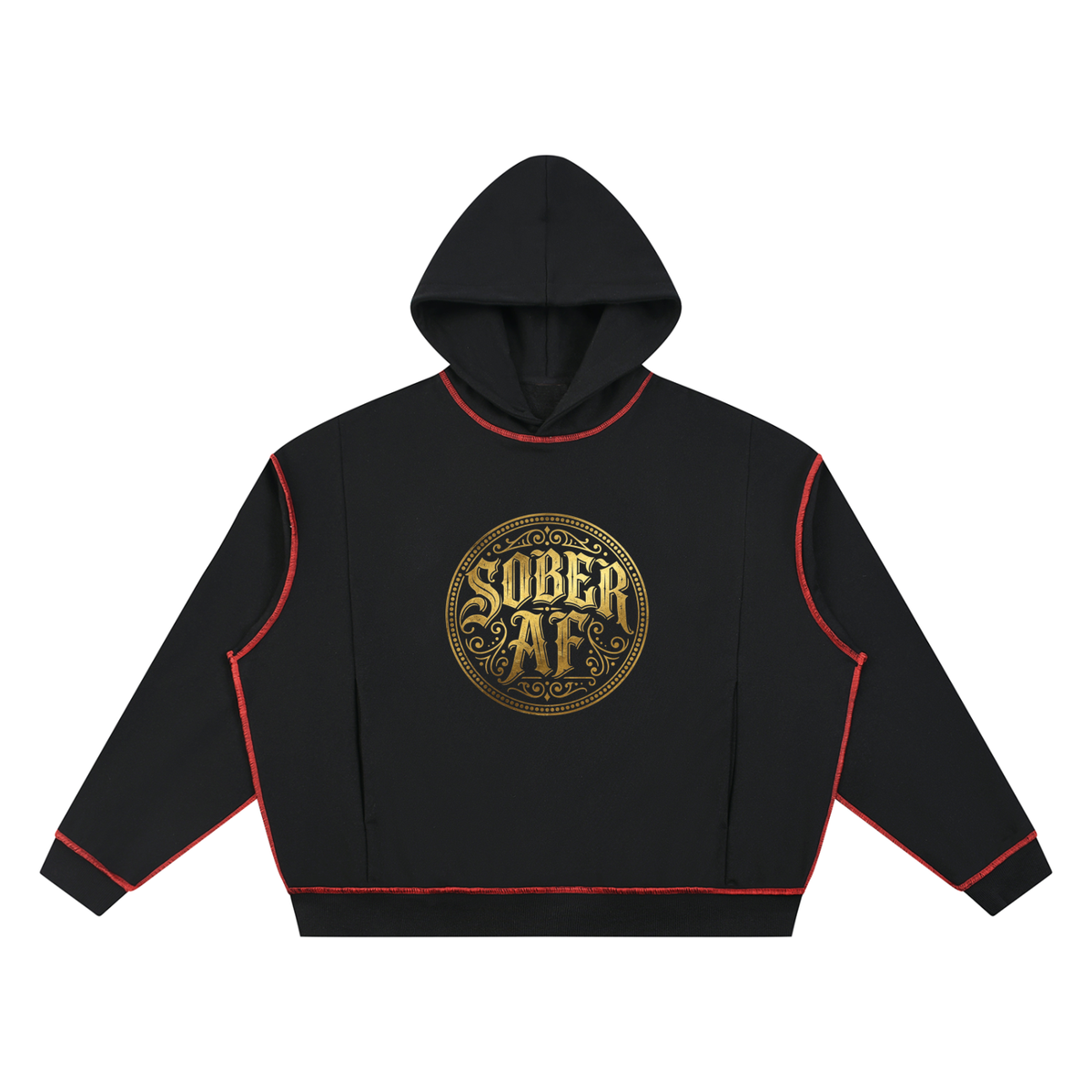 Sober AF Gold Badge Unisex Boxy Heavyweight Topstitch Hoodie
