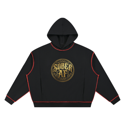 Sober AF Gold Badge Unisex Boxy Heavyweight Topstitch Hoodie