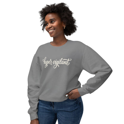 Hyper-Vigilant Crewneck Sweatshirt — Peach Casual Script Pullover