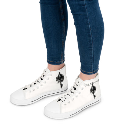 Still Standing Women’s Gothic Ink Skull High-Top Sneakers – Recovery Canvas Shoes