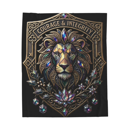 Lion Crest Velveteen Plush Blanket — "Courage & Integrity" Decorative Throw
