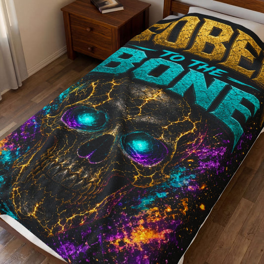 Sober to the Bone Velveteen Plush Blanket — Neon Skull Recovery Throw