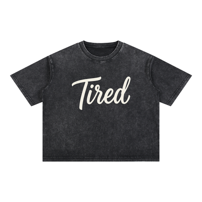 Tired Script Mineral Wash Boxy Cotton T-Shirt
