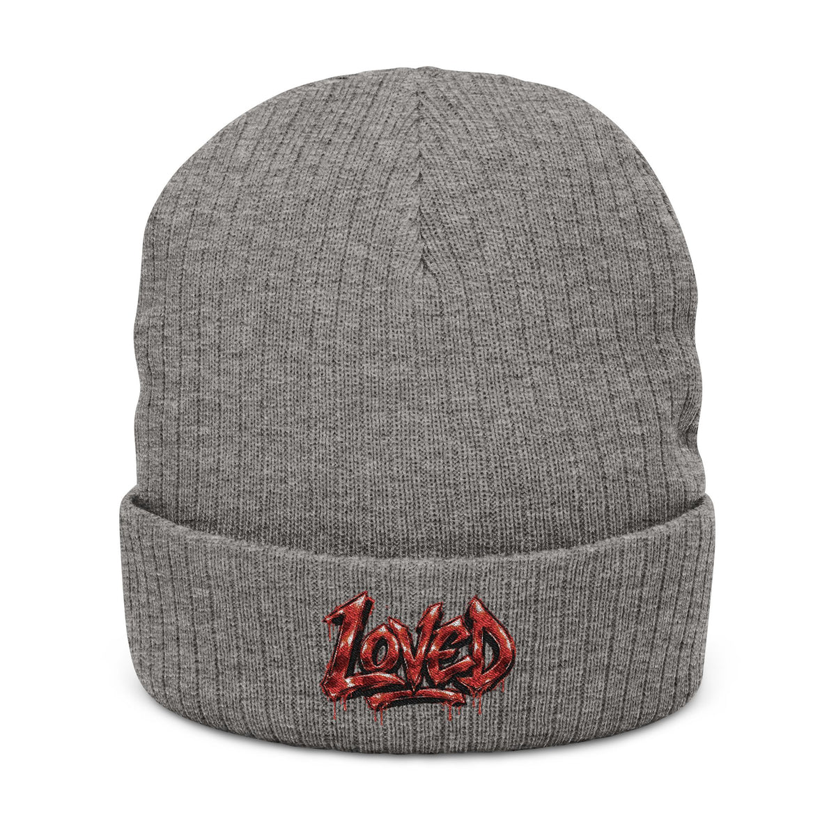 Love Embroidered Ribbed Knit Beanie