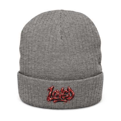 Love Embroidered Ribbed Knit Beanie