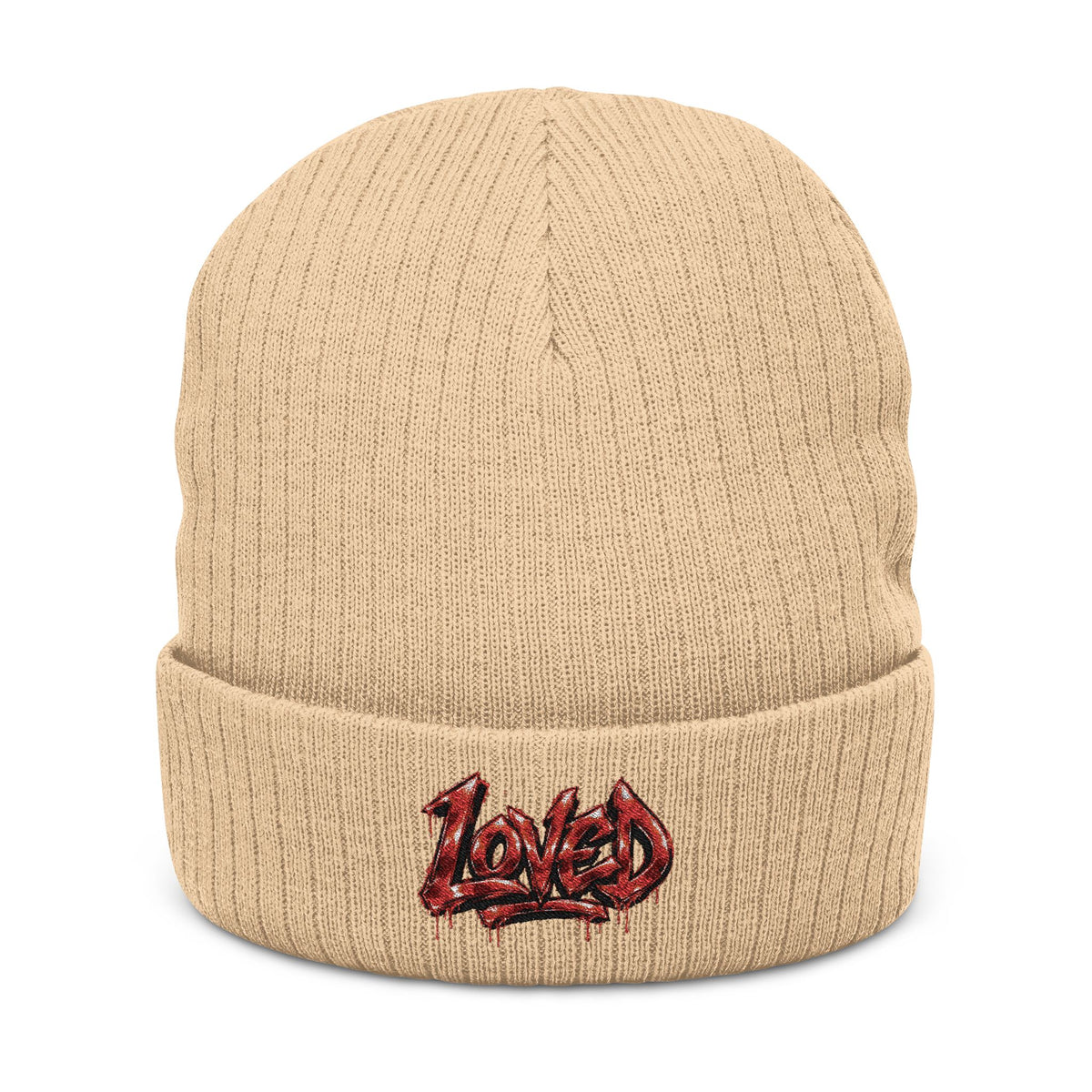 Love Embroidered Ribbed Knit Beanie