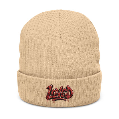 Love Embroidered Ribbed Knit Beanie