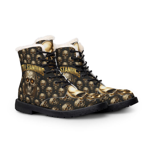 Still Standing Men’s Skull Fur-Lined Combat Boots – Gothic Winter Boots