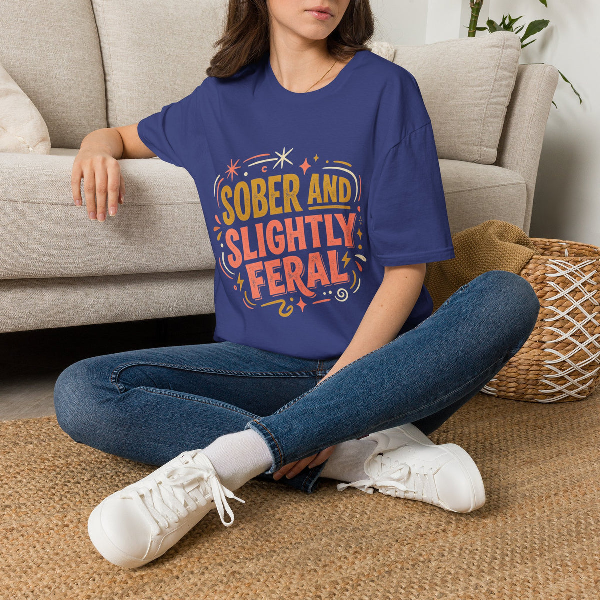 Sober and Slightly Feral T-Shirt — Funny Recovery Pride Tee