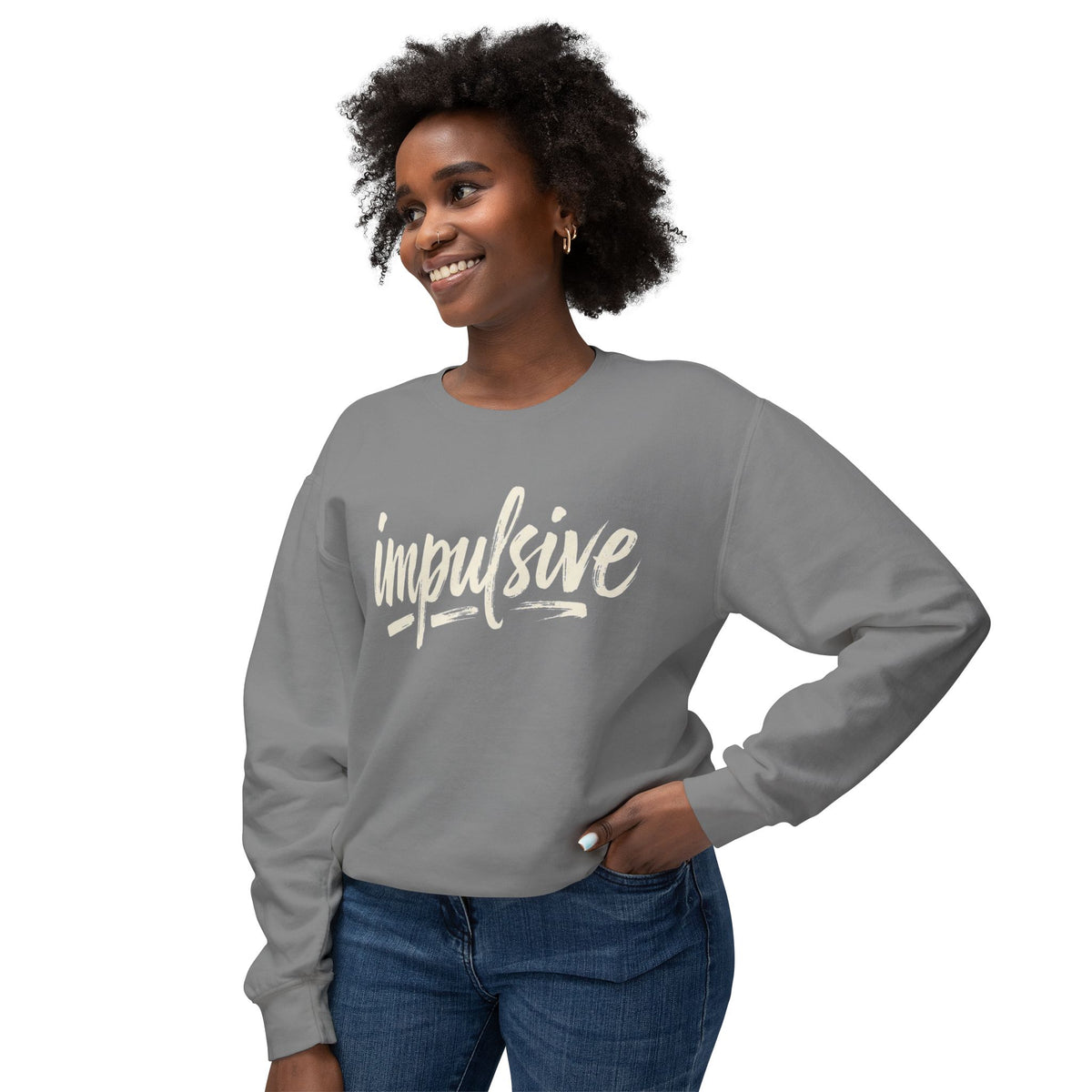 Impulsive Script Crewneck Sweatshirt — Peach Casual Graphic Sweatshirt