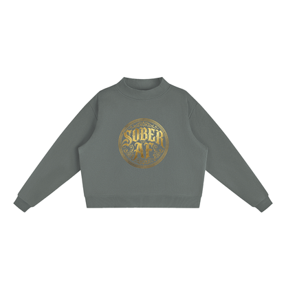 Sober AF Gold Badge Oversized Fleece Mock-Neck Sweatshirt