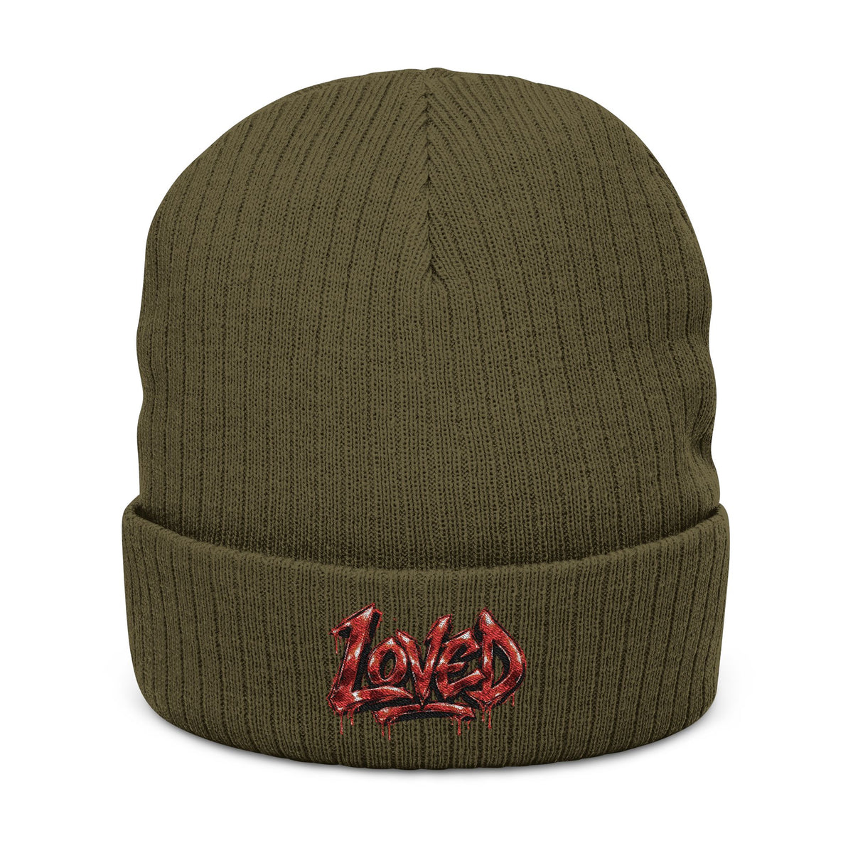 Love Embroidered Ribbed Knit Beanie