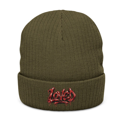 Love Embroidered Ribbed Knit Beanie