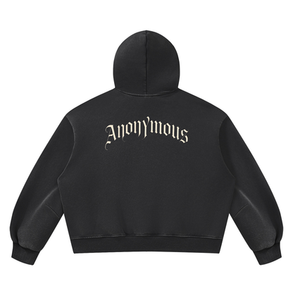 Anonymous Gothic Lettering Vintage Wash Boxy Fleece Hoodie
