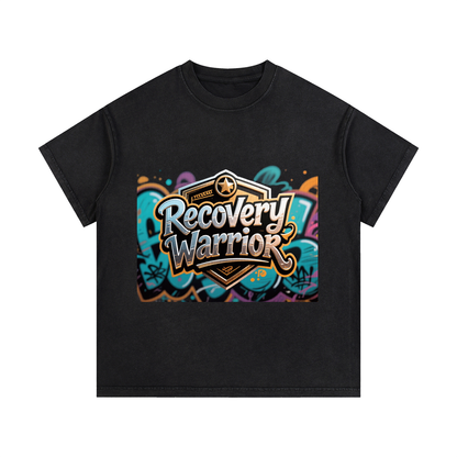 Recovery Warrior Graffiti Badge Vintage Wash Cotton T-Shirt