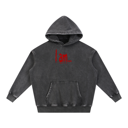 I Am Red Lettering Snow-Wash Oversized Fleece Hoodie – Recovery Gift