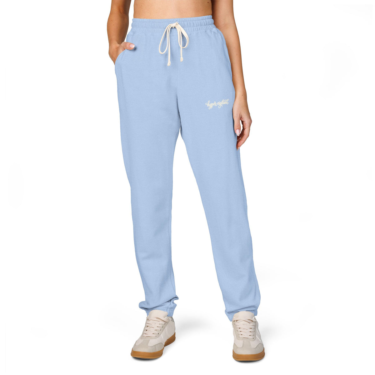 Garment-Dyed Fleece Sweatpants — Relaxed Joggers with 'hyper-vigilant' Script