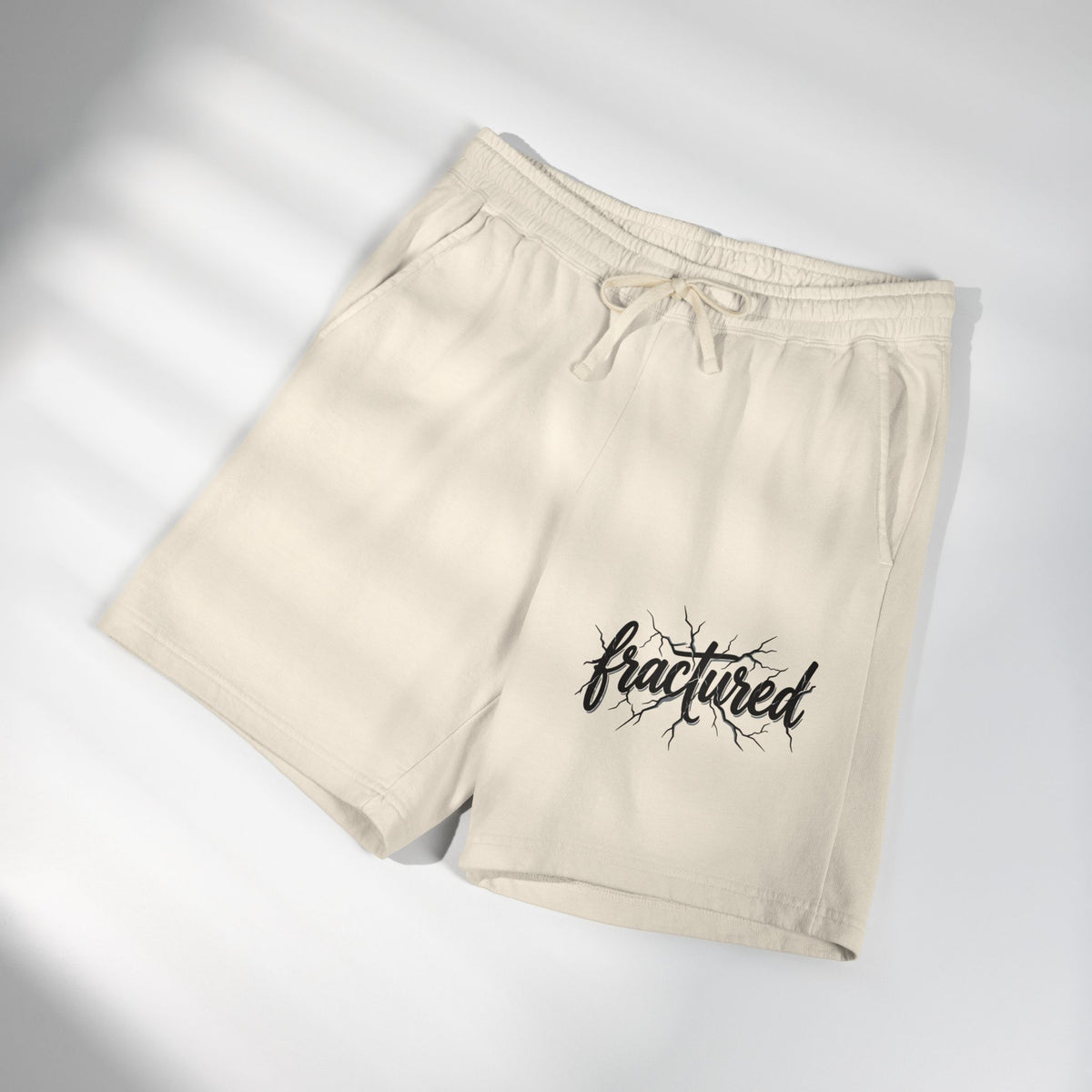 Fractured Logo Sweat Shorts — Lightweight Garment-Dyed Fleece